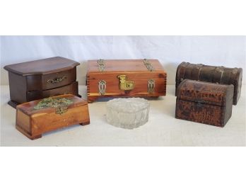 Vintage  Wood & Glass Trinket, Jewelry & Cigar Boxes