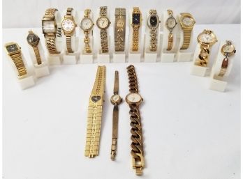 Vintage Sixteen Women's Gold Tone Wristwatches: Anne Klein, Lugren, Timex, Gruen, Wyler & More