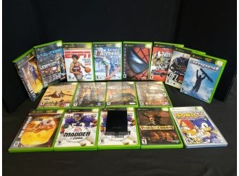 Seventeen XBOX Video Games & XBOX 360 S Hard Drive Model 1451, Madden, Sonic, Star Wars & More