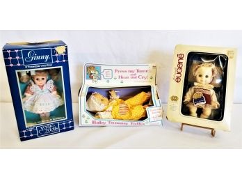 Three Vintage Dolls: Mademoiselle Eugene Baby Katrine 2nd Edition, Baby Tummy Talks & Ginny By Vouge