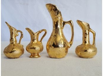 Four Vintage Dixon Art Studio 22K Gold Painted Miniature Porcelain Pitchers