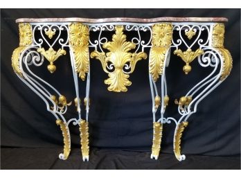 Antique Ornate French Wrought Iron Gold Gilt Acanthus Leaf Wall Mount Console Table