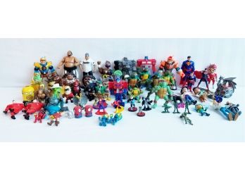 Large Lot Of Boys Action Figure Toys: Superman, Teenage Mutant Ninja Turtles, Robots, Wrestlers & More