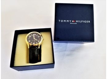 Vintage Men's Tommy Hilfiger Wrist Watch With Black Leather Strap