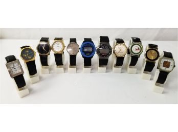 Vintage Eleven Men's Black Strap Wristwatches: Geneva, Pulsar, Structure, Alexander Julian & More