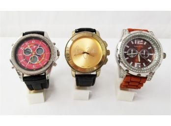 Vintage Three Men's Oversized Extra Large Faced Watches: Sean John, J. Ferrar & Techno King