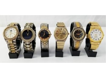 Vintage Six Men's Gold & Silver Tone Quartz Wrist Watches: Gruen, Milan, Movado, Aspen & Majestime