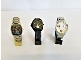 Vintage Three Men's Watches One Charles Dumont And Two Fossil Watches