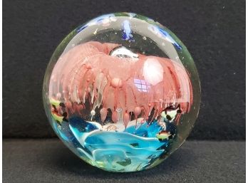 Vintage Very Pretty Large 5' Round Studio Art Glass Paperweight