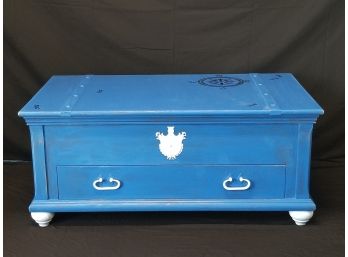 Vintage  Wood Trunk Blue Table