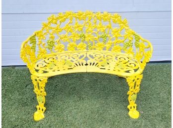 Fantastic Vintage Wrought Iron Grape Vine Garden Bench - Recently Restored & Painted Vibrant Yellow!!!