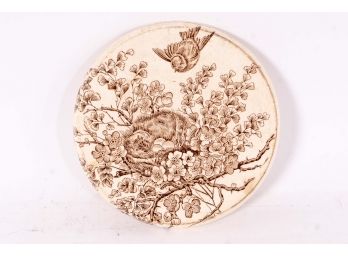 Antique Brown & White Bird & Nest English Transferware Saucer