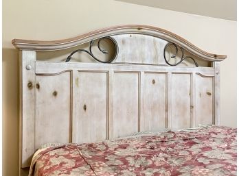 A Vintage Painted Wood And Wrought Iron Queen Headboard By Ethan Allen