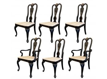 A Set Of 6 Chinoiserie Lacquerware Dining Chairs By Drexel Heritage