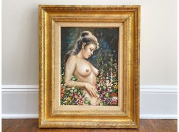 A Nude Oil On Board, Framed, Signed Del Porteri