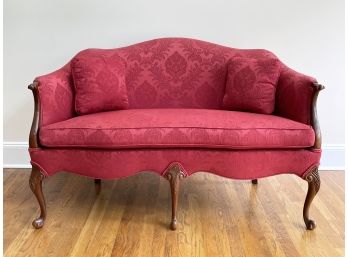 A Vintage Causeuse By Hickory Chair In Red Brocade