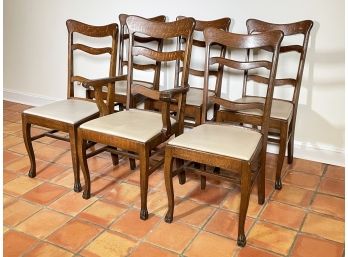 A Set Of 6 Vintage Oak Ladder Back Dining Chairs, C. 1920's