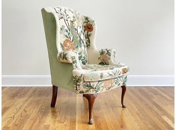 A Vintage Wingback Chair By Hickory In Crewel Embroidery