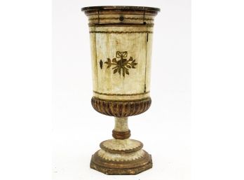 An Antique Painted Wood Pedestal With Storage