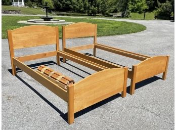 A Pair Of Custom Modern Hardwood Twin Bedsteads