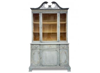 A Custom Painted Wood Vintage Federal Style China Cabinet