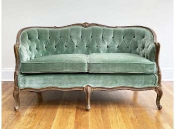 A Vintage Tufted Velvet French Provincial Causeuse