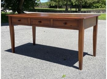 A Custom Modern Pine Desk, Or Console With Glass Top