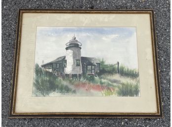 A Vintage Lighthouse Watercolor, Dated 1973