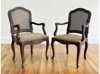 A Pair Of Vintage Cane Back French Provincial Style Arm Chairs