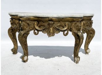 A Small 19th Century French Gilt Wood And Marble Top Hall Bench