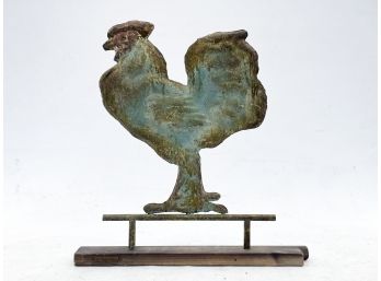 A Large Primitive Tole Painted Metal Rooster Weathervane Top