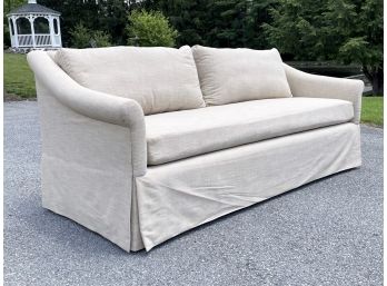 A Modern Linen Sofa With Down Stuffed Pillows By Restoration Hardware