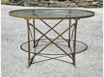 A Gorgeous Neoclassical Brass And Glass Coffee Table