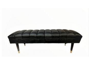 Interlude Home Black Leather Ottoman (LOC: S1)