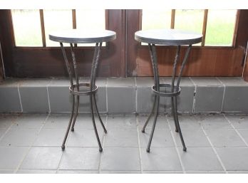 A Pair Of Modern Metal Cocktail Tables With Tile Tops