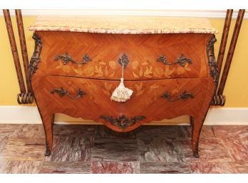 A Stunning Bombe Form Commode With Rosa Zarci Marble Top And Ormolu Trim By ABC Carpet & Home