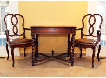 An Amazing Leather Top Game Table And Chairs By Theodore Alexander