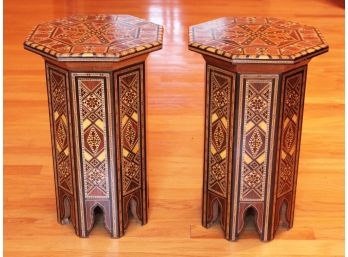 A Pair Of Moroccan Side Tables With Mother Of Pearl Inlay