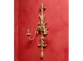 Antique Hand Carved Wood And Brass Wall Sconces