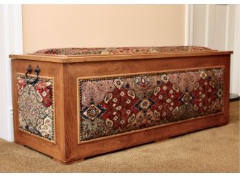 Imported Wool Upholstered Storage Bench With Nailhead Trim