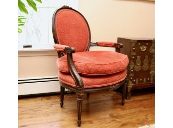 Antique Original Hand Carved Arm Chair In Chenille Upholstery 2 Of 2