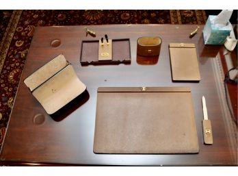 Vintage GENUINE ITALIAN LEATHER Executive Desk Set  6 Pieces