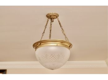 BRASS And FROSTED CUT GLASS Hanging Pendant Lamp