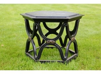 SLATE Top End Table With Hand Carved Wooden Base