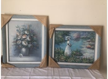 2 Blue Framed Paintings