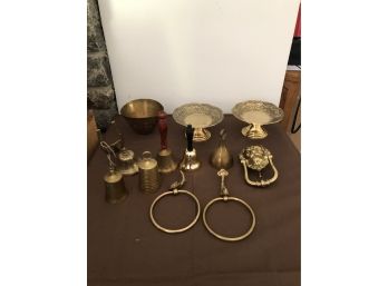 12 Piece Brass Lot Door Knocker, Towel Holder, Bells