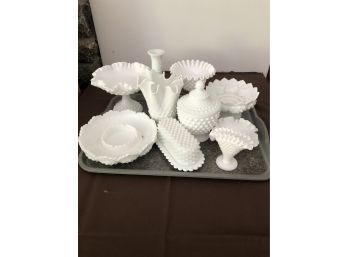 10 Piece Hobnail Milk Glass Lot