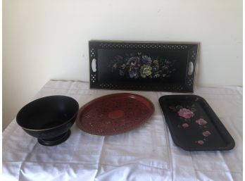 4 Piece Metal Tray & Bowl Lot