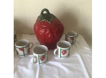 Strawberry Cooke Jar With 18 Strawberry, 1 Apple & 1 Plum Mug