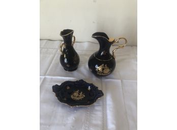 3 Piece Blue & Gold Limoges Lot